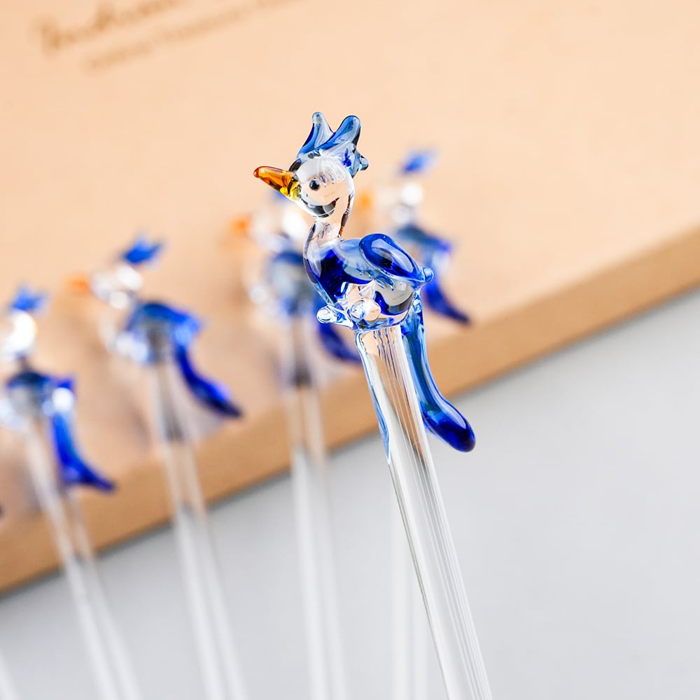 Decorative Blue Peacock Glass Cocktail Stirrers-ArtyCraftz.com