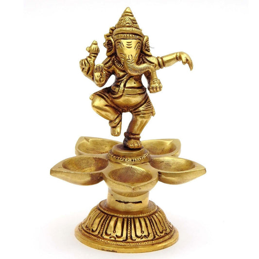 Decorative Brass Table Diya Lord Ganesha Dancing on the Top of It - ArtyCraftz.com