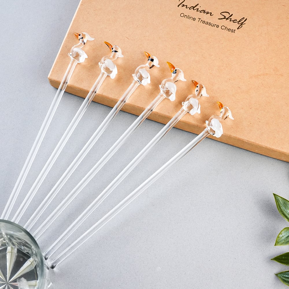 Decorative Glass Pelican Swizzle Sticks Set of 6-ArtyCraftz.com