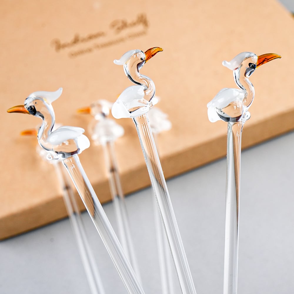 Decorative Glass Pelican Swizzle Sticks Set of 6-ArtyCraftz.com