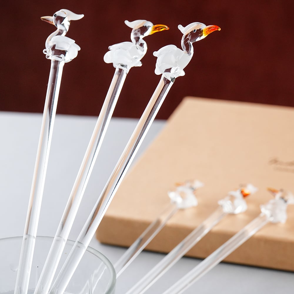 Decorative Glass Pelican Swizzle Sticks Set of 6-ArtyCraftz.com
