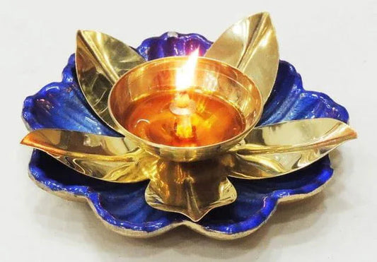 Decorative Lotus Diya Colored Base Home Decor Gifting 4.6*4.6*1.5 Inches - ArtyCraftz.com