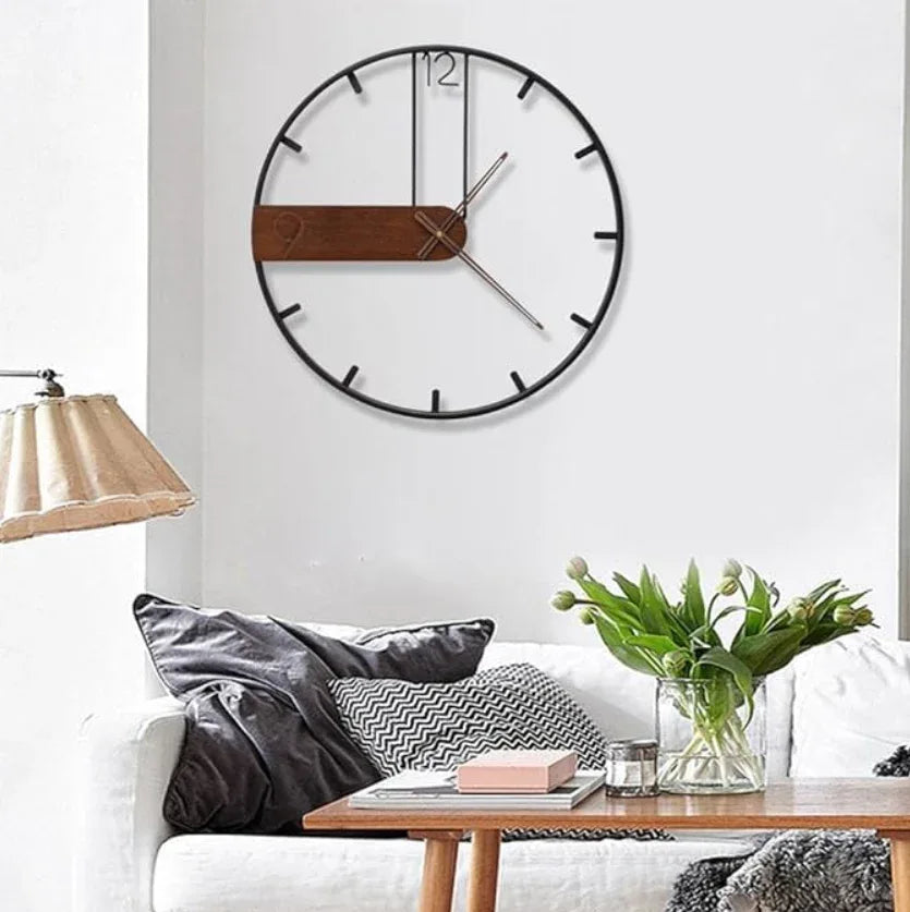 Decorative Nine Metal/Wooden Wall Clock In Walnut Finish-ArtyCraftz.com