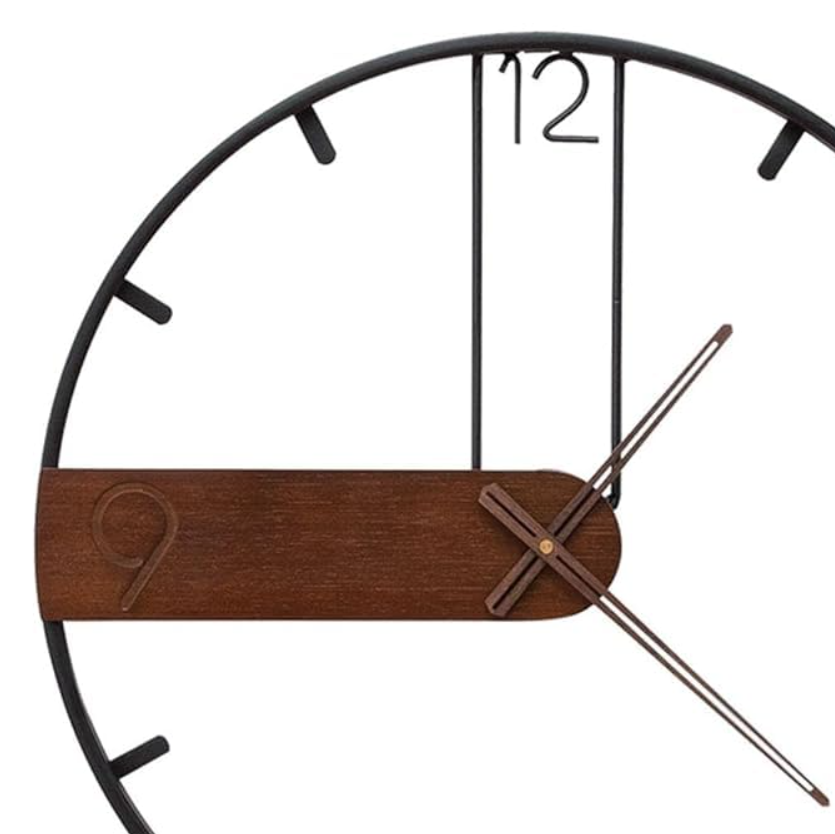Decorative Nine Metal/Wooden Wall Clock In Walnut Finish-ArtyCraftz.com