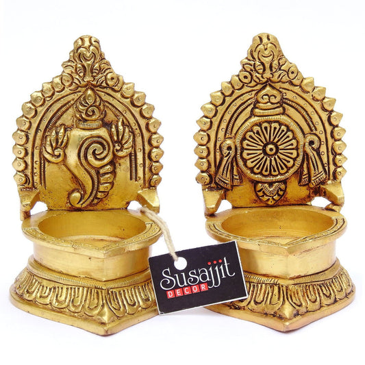 Decorative Oil Diya of Shankh Chakra Religious symbol (1 Piece) - ArtyCraftz.com