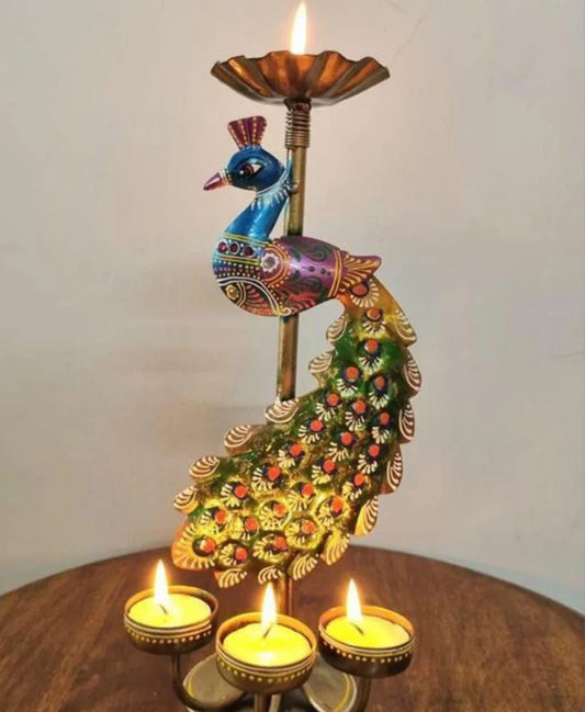 Decorative Peacock Metal Figurine 4 T Light Holder - ArtyCraftz.com