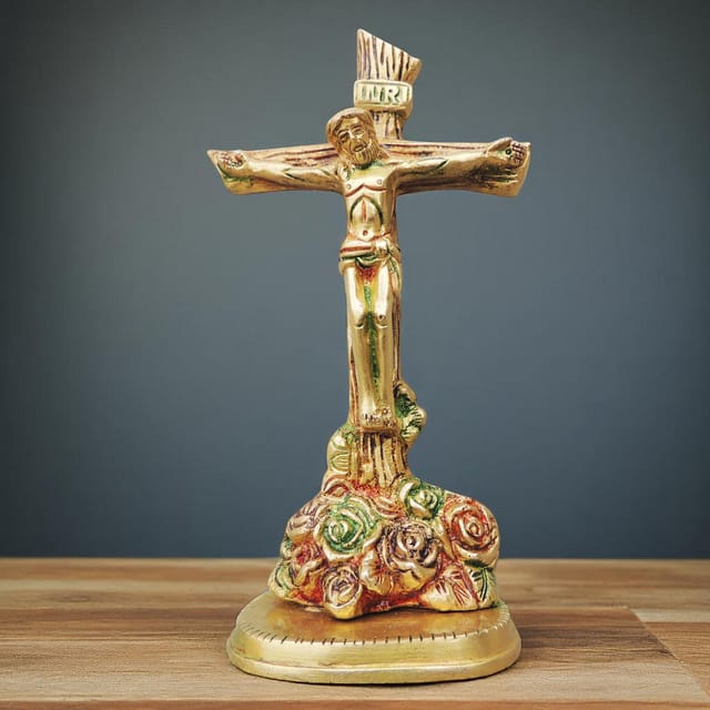 Decorative brass Jesus cross tabletop statue-ArtyCraftz.com
