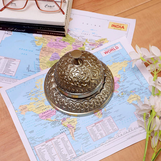 Desk Bell, Decorative Brass Table Bell in Golden Antique Finish - ArtyCraftz.com