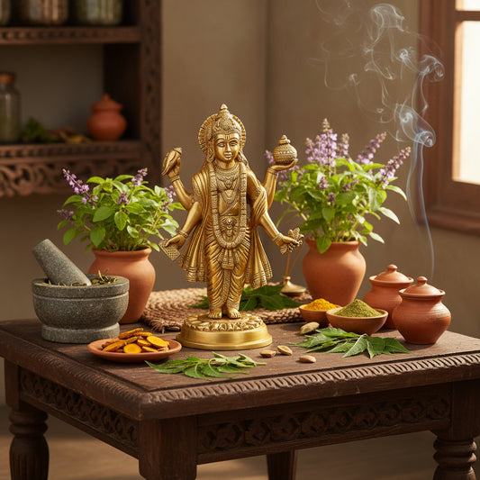 Dhanvantri brass idol with traditional gold finish-artycraftz.com