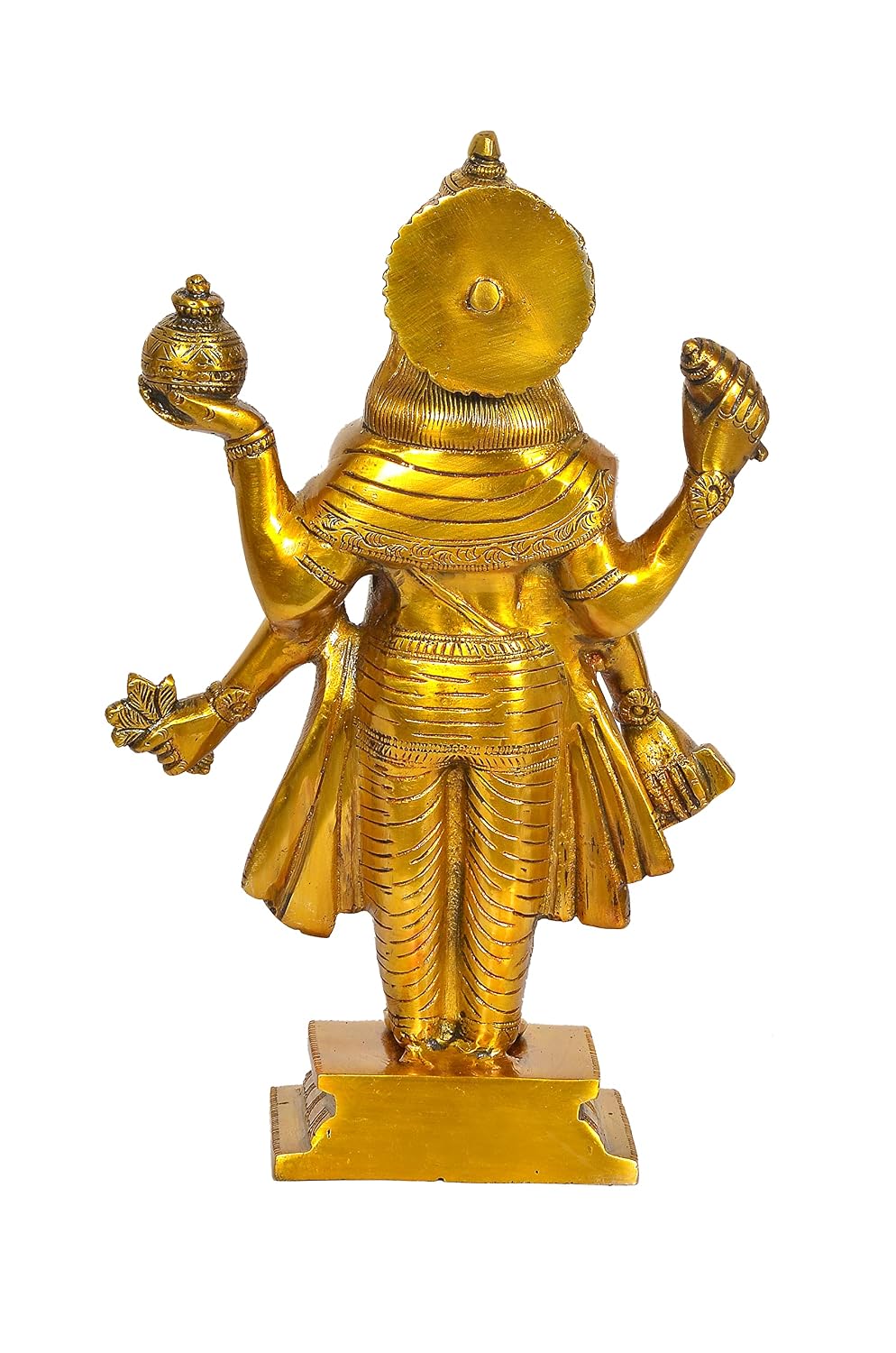 Dhanvantri brass idol with traditional gold finish and detailed pedestal-artycraftz.com