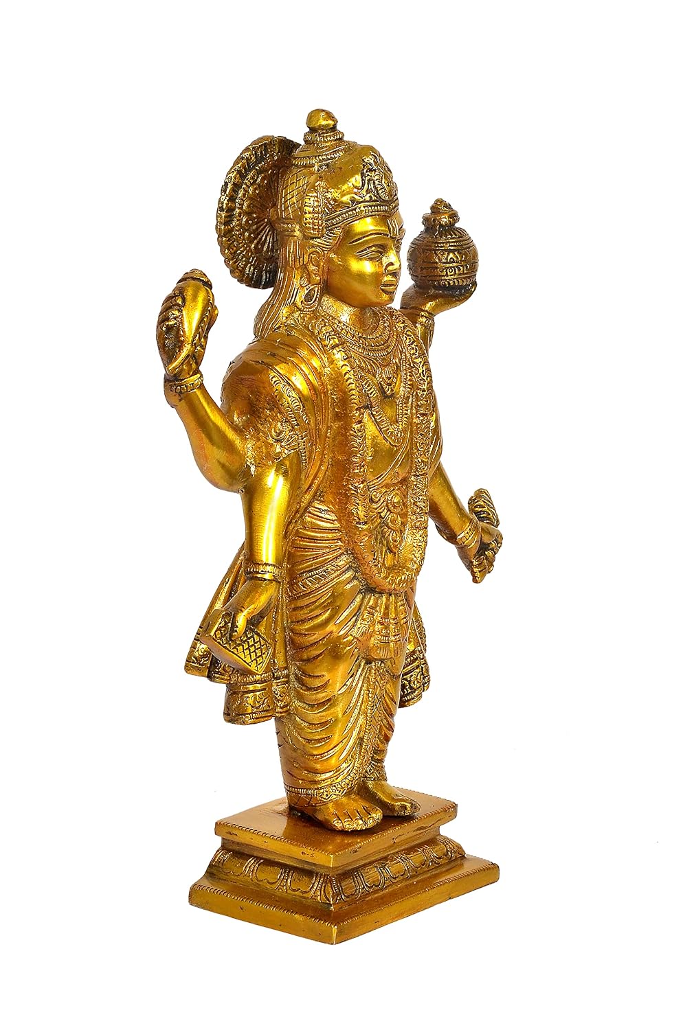 Dhanvantri brass idol with traditional gold finish and detailed pedestal-artycraftz.com