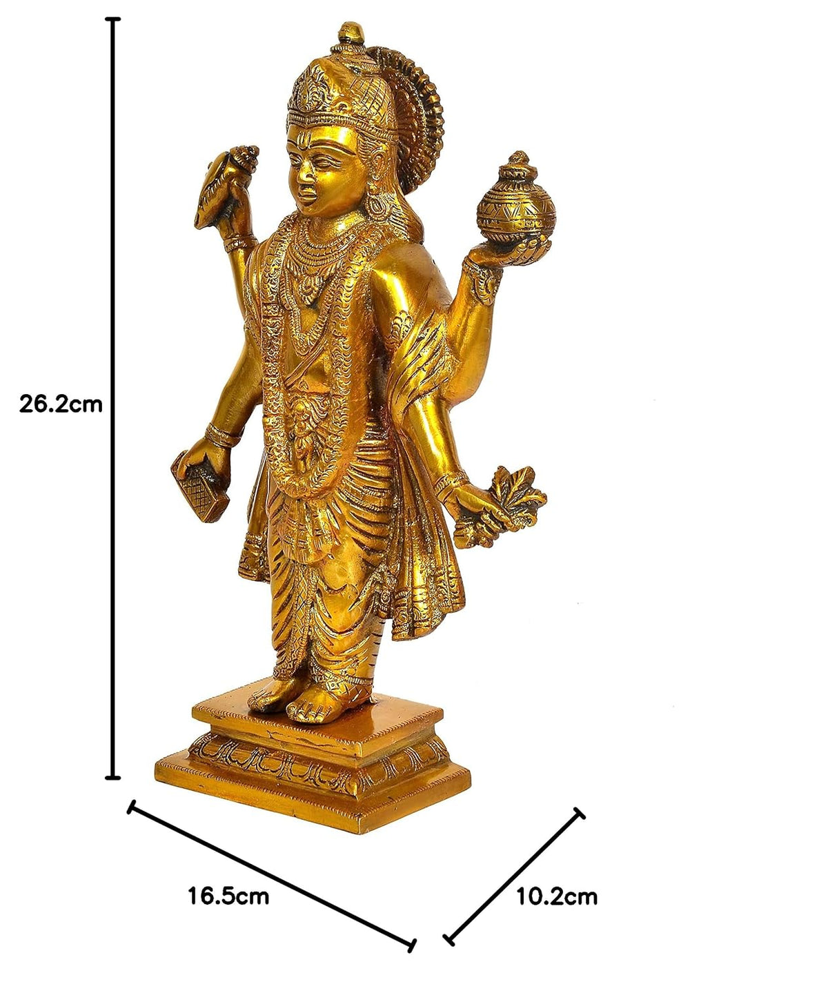 Dhanvantri brass idol with traditional gold finish and detailed pedestal-artycraftz.com