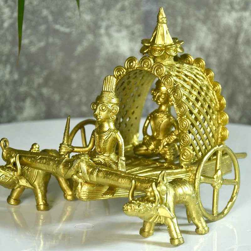 Dhokra Art Brass Decor - Cow Cart
