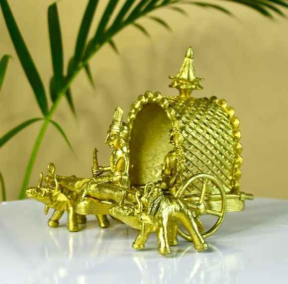Dhokra Art Brass Decor - Cow Cart