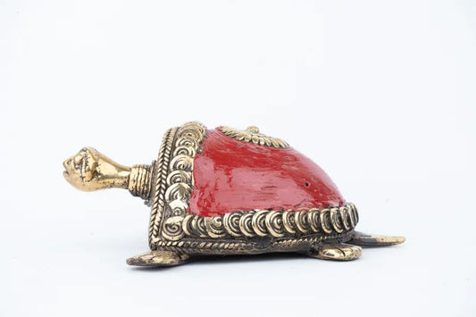 Dhokra Art Red Turtle Showpiece