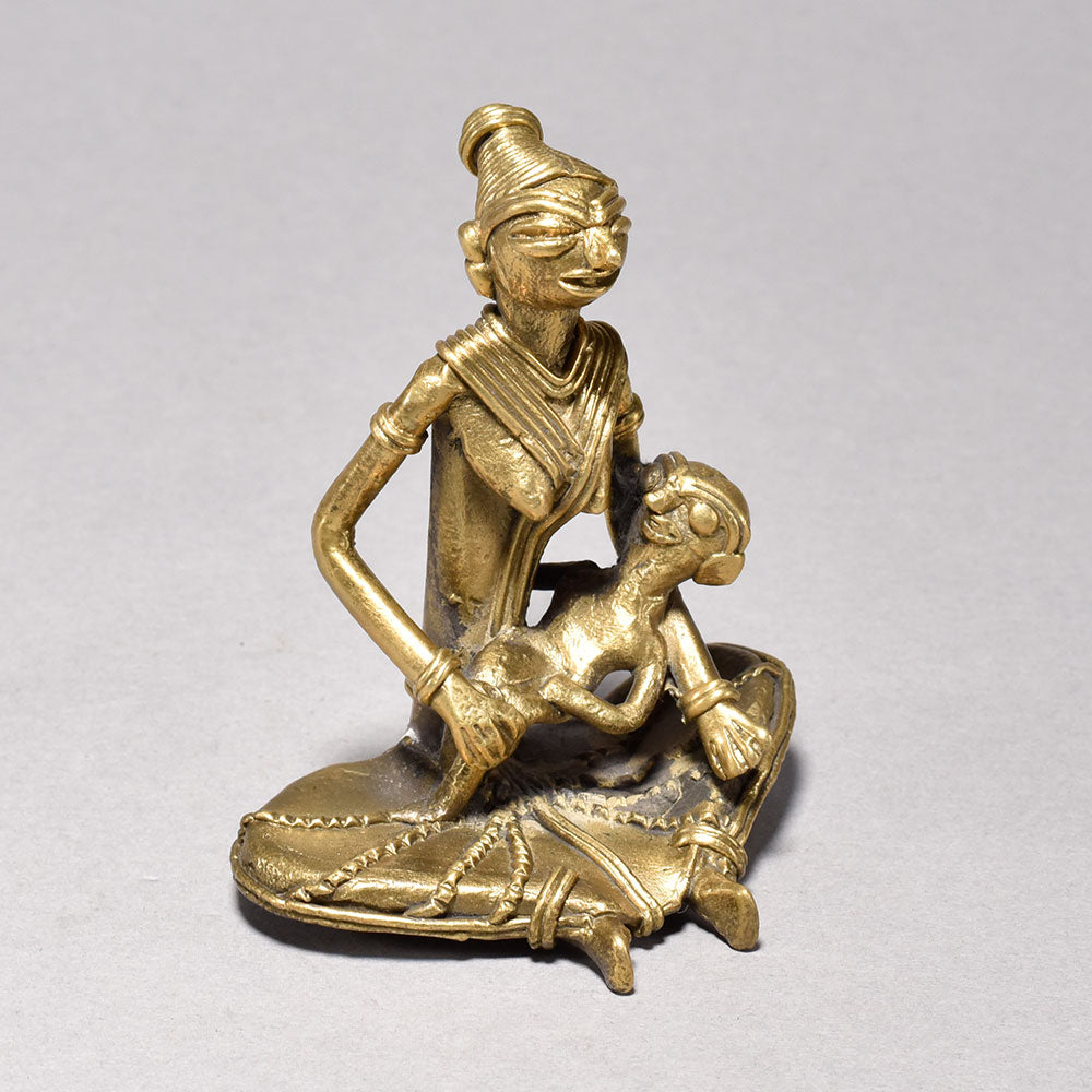 Dhokra Art Tribal Mother with Baby Showpiece-ArtyCraftz.com