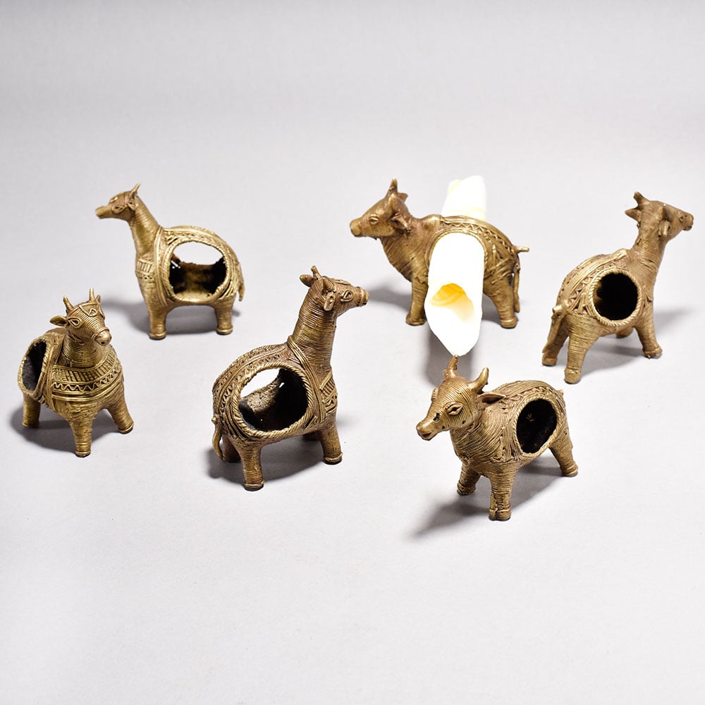 Dhokra Brass Bull Napkin Holder Set of 6-ArtyCraftz.com
