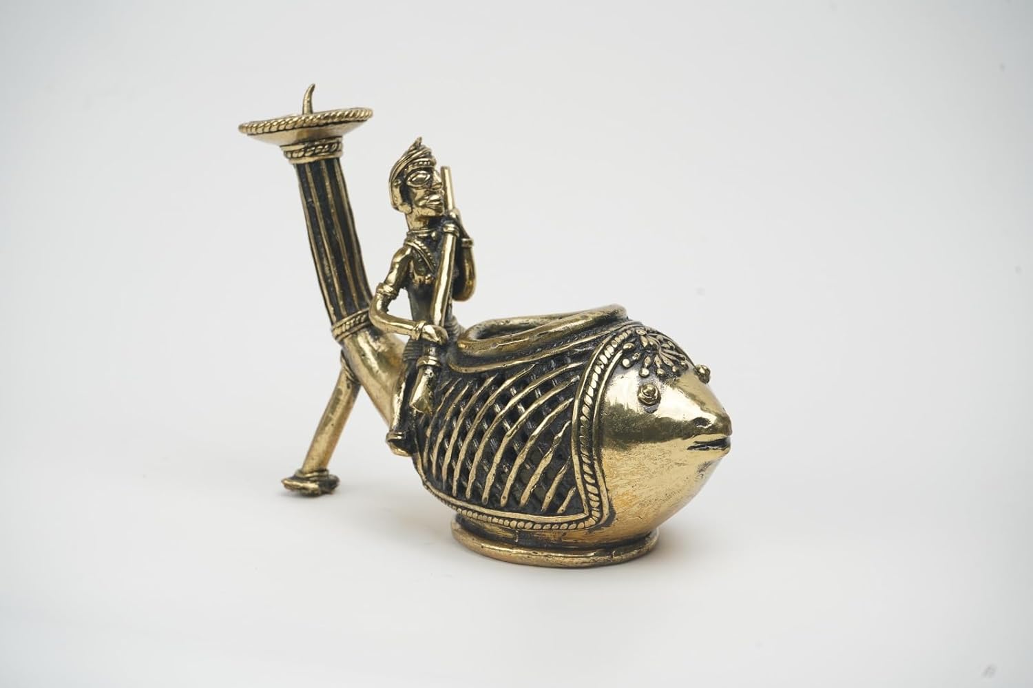 Dhokra Jaali Work Fish Shape Pen Stand with Candle Holder-ArtyCraftz.com