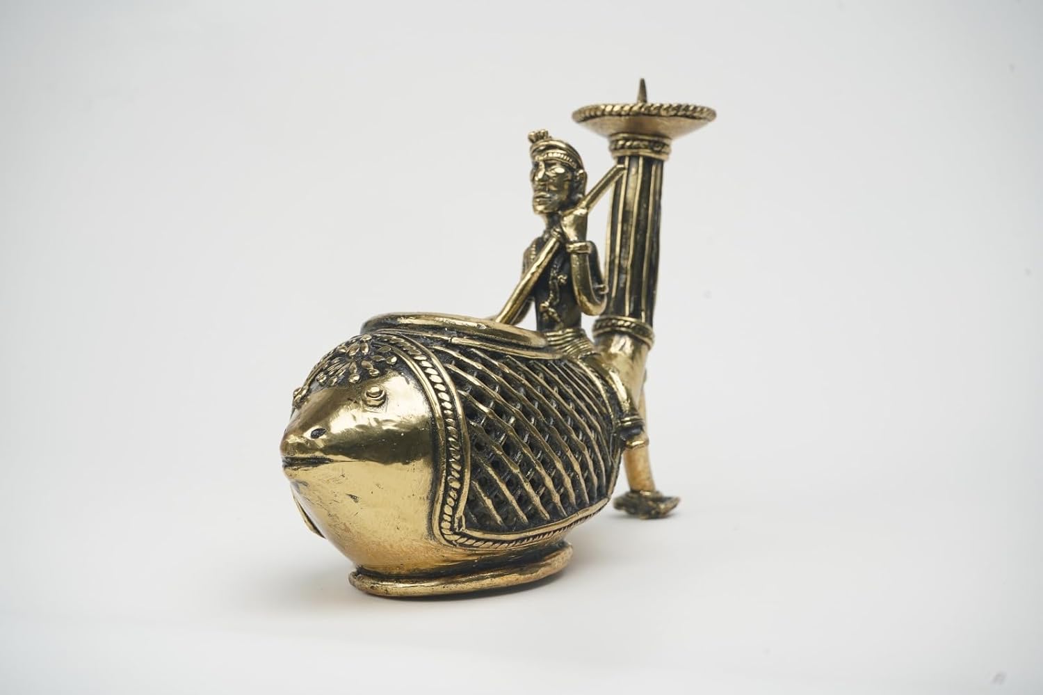 Dhokra Jaali Work Fish Shape Pen Stand with Candle Holder-ArtyCraftz.com