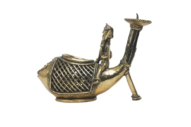 Dhokra Jaali Work Fish Shape Pen Stand with Candle Holder-ArtyCraftz.com