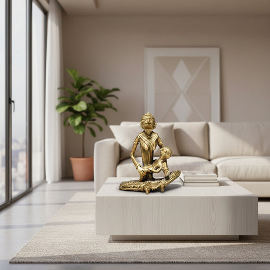 Dhokra Art Tribal Mother with Baby Showpiece-ArtyCraftz.com