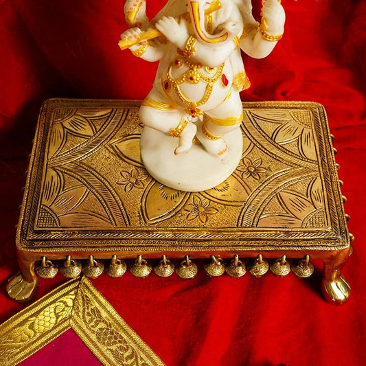 Divine Floral Brass Chowki with Bells-ArtyCraftz.com