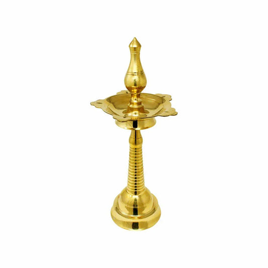 Handcrafted Brass Diya Stand (Kuthu Vilakku) Lamp  Deepam Fancy Stand/Diwali Puja Lamp Golden Pooja Gifting House Warming (9 Inches) - ArtyCraftz.com