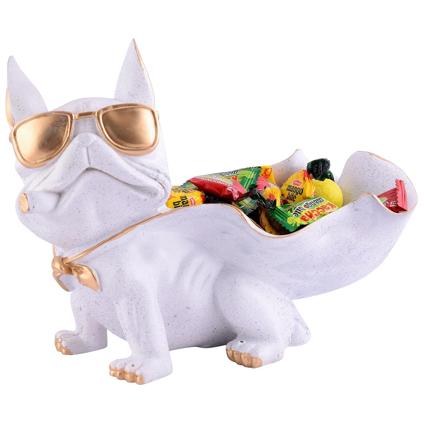 Dog shaped polyresin candy bowl with white and gold finish-ArtyCraftz.com