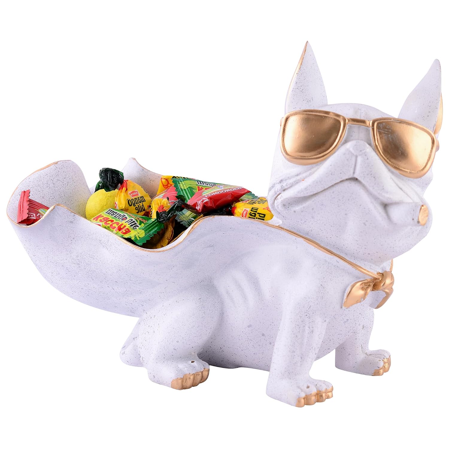 Dog shaped polyresin candy bowl with white and gold finish-ArtyCraftz.com