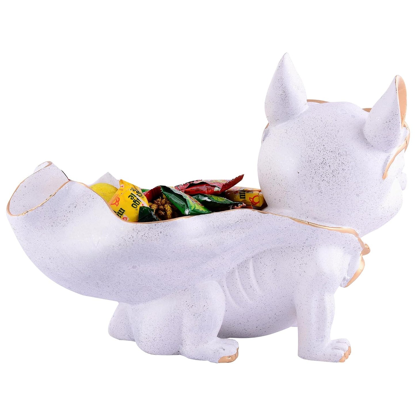 Dog shaped polyresin candy bowl with white and gold finish-ArtyCraftz.com