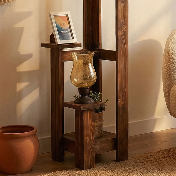 Rustic Pine Wood Floor Lamp with Multi-Tier Display Shelves-artycraftz.com