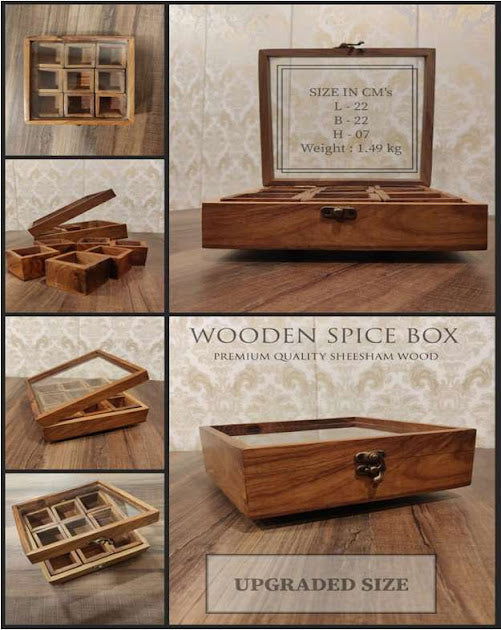 Handcrafted 6 Sheesham Wooden Container Spice Box Masala/Dry Fruit Box - ArtyCraftz.com