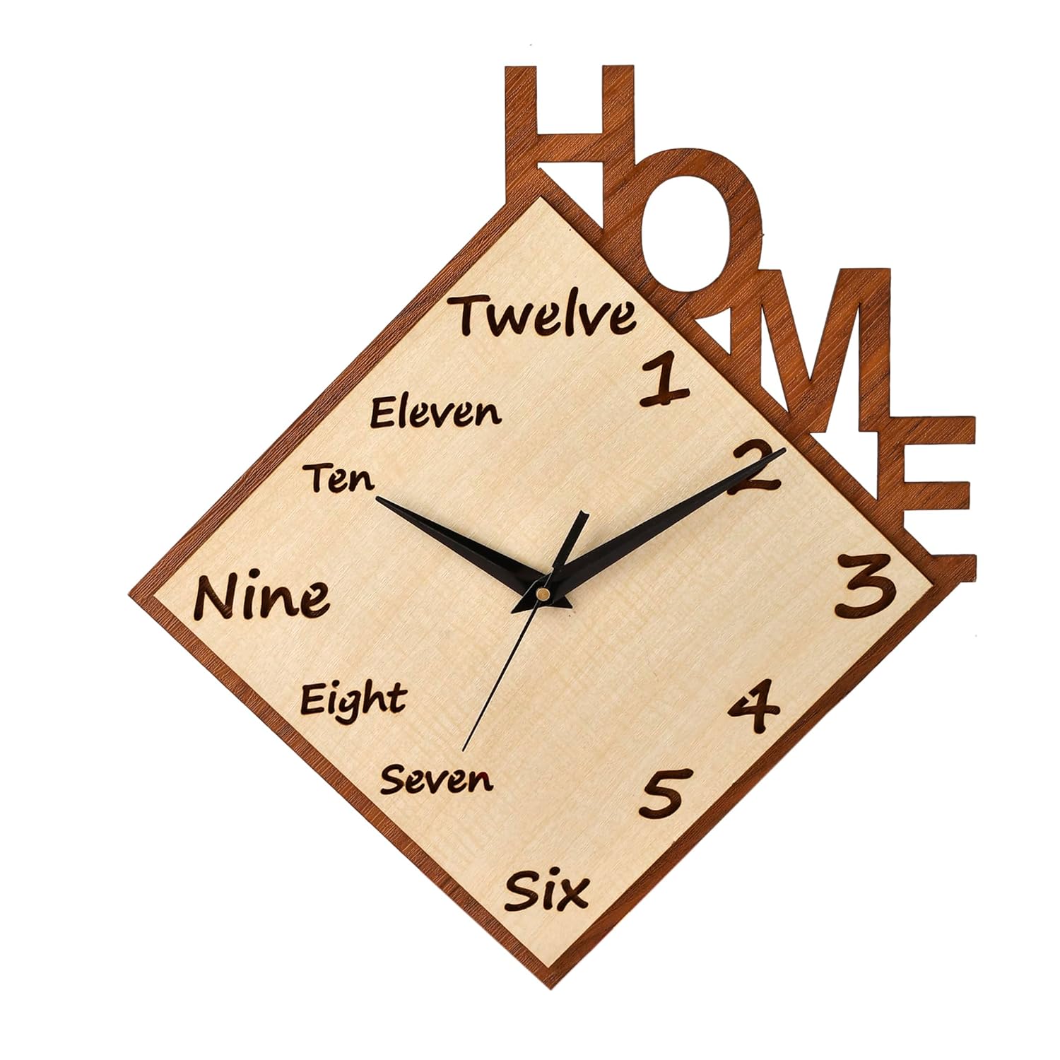 Dual Time Display Square MDF Wooden Wall Clock -ArtyCraftz.com