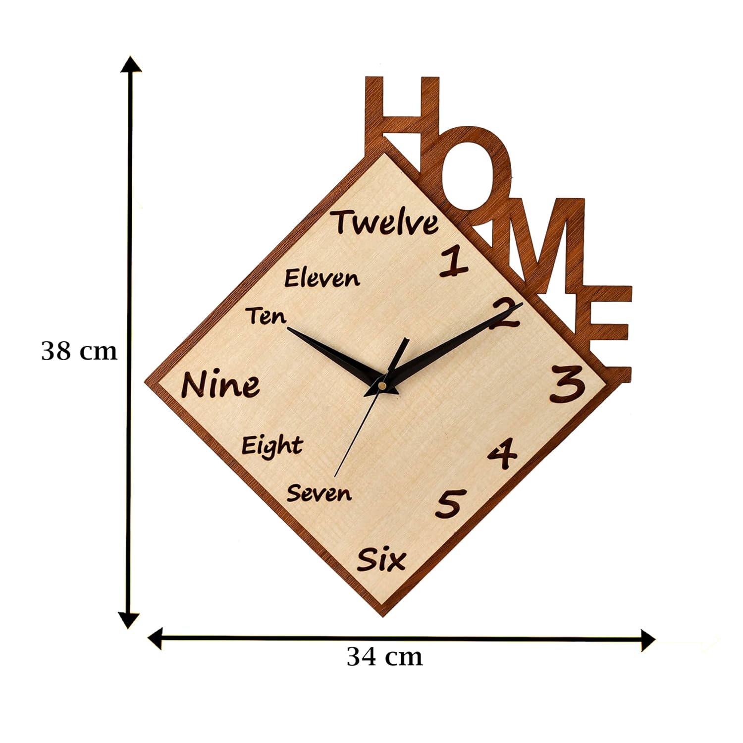 Dual Time Display Square MDF Wooden Wall Clock -ArtyCraftz.com