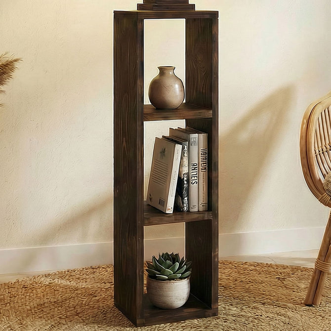 Rustic Pine Wood Floor Lamp with 3-Tier Storage Shelves-artycraftz.com