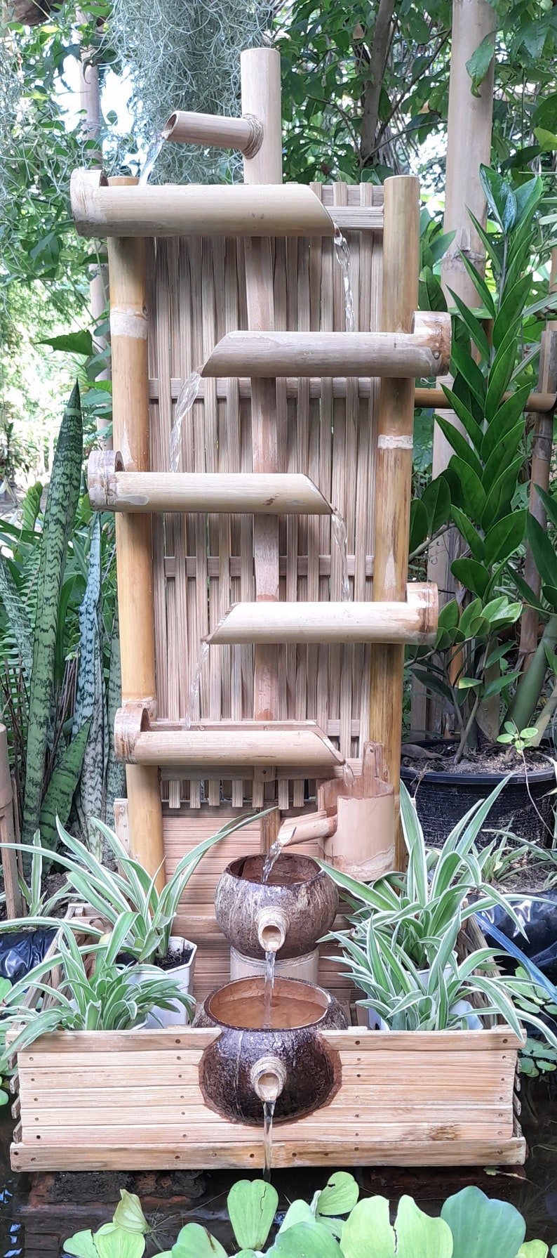 Eco-Chic Water Fountain – Natural Bamboo & Coconut Shell Design-ArtyCraftz.com