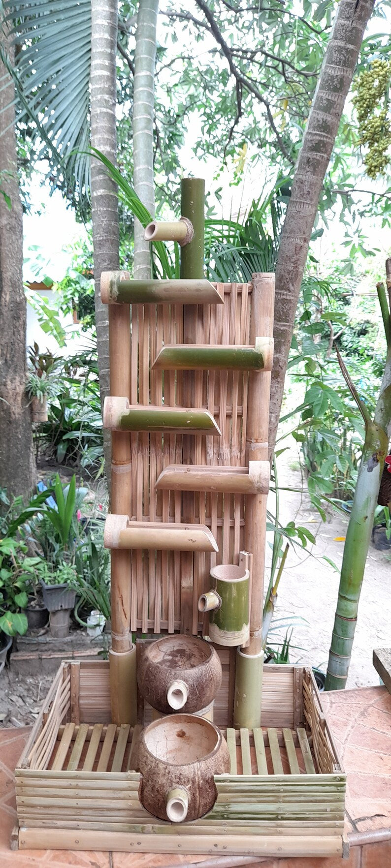 Eco-Chic Water Fountain – Natural Bamboo & Coconut Shell Design-ArtyCraftz.com