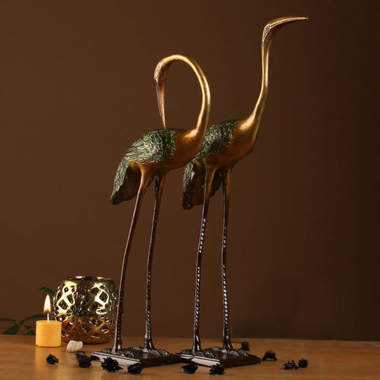 Egret Statue Pair Made of Brass