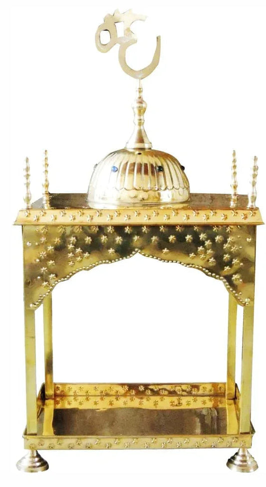 Elegant Brass Temple with Round Dome and Bell-ArtyCraftz.com
