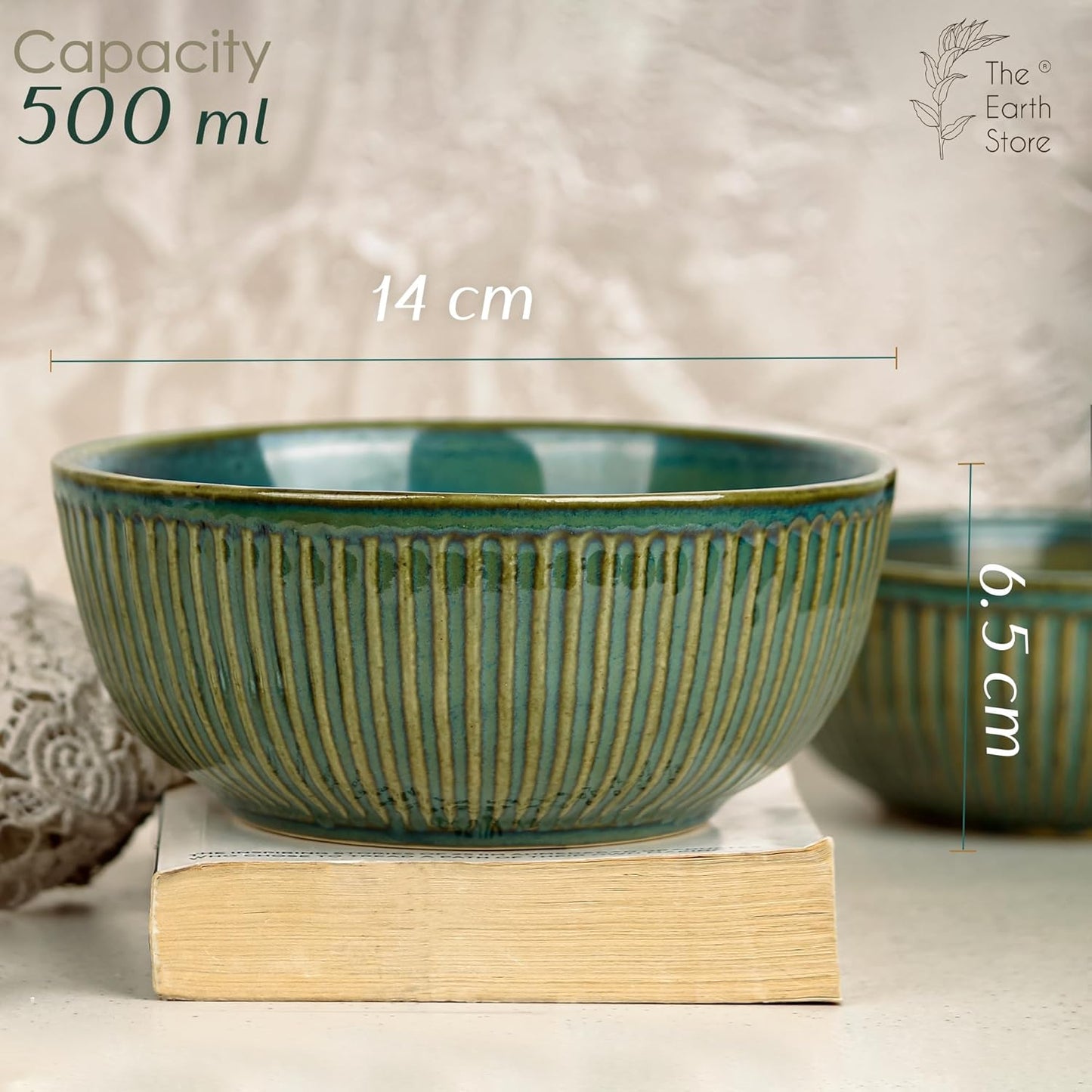 Elegant Green Ribbed Ceramic Bowls-ArtyCraftz.com
