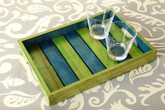 Elegant Multicoloured Wooden Serving Tray (14 x 10 Inch) In Steam Beach Wood