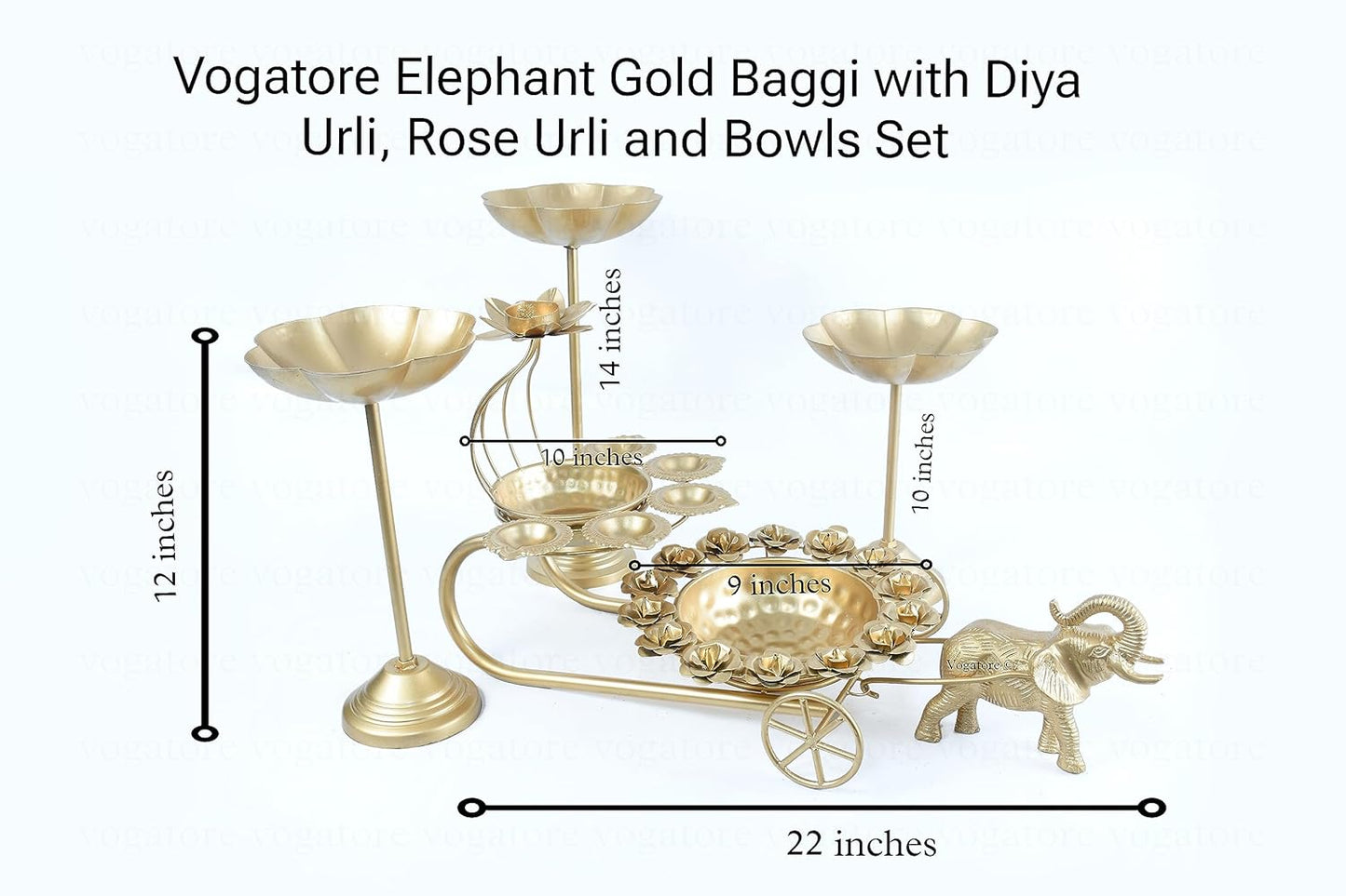 Elephant Gold Chariot with Rose Border Urli