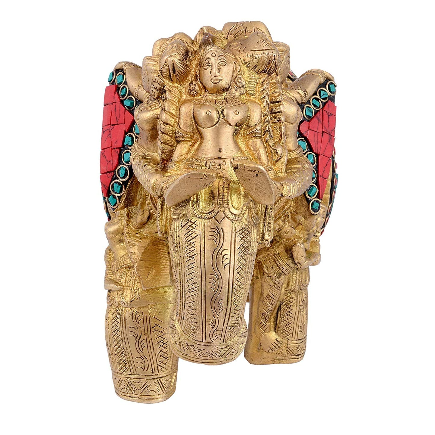 Embossed Ladies on Brass Elephant with Inlay Work Showpiece-ArtyCraftz.com