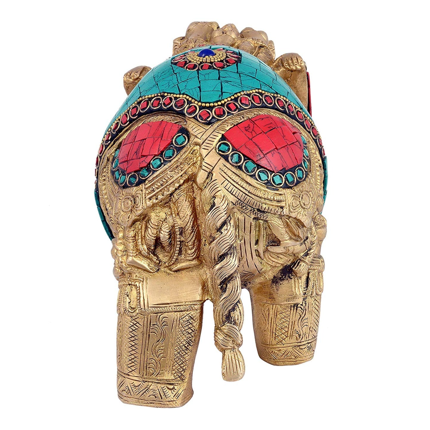 Embossed Ladies on Brass Elephant with Inlay Work Showpiece-ArtyCraftz.com