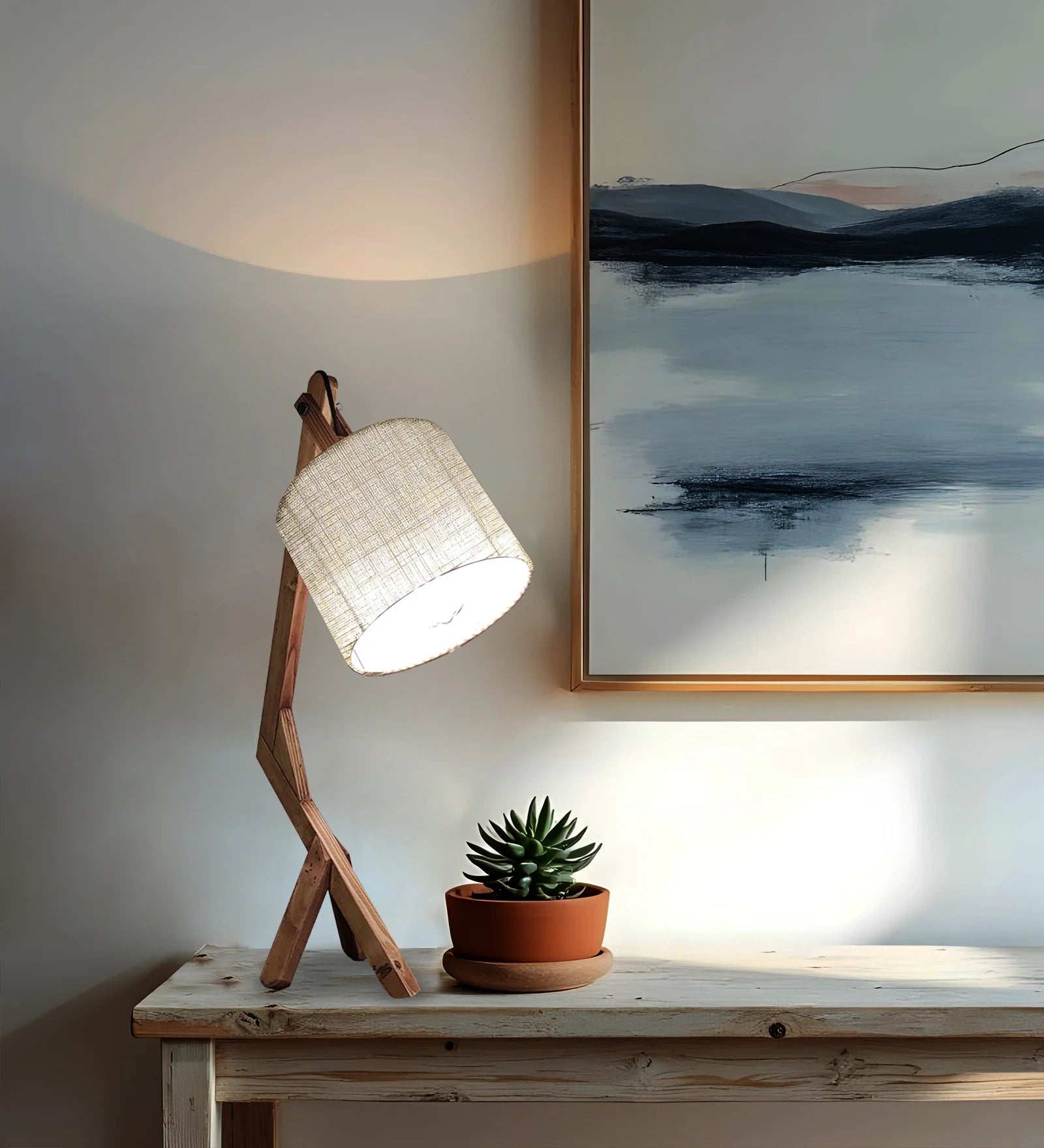 Emphasis Wooden Table Lamp with Brown Base and Yellow Fabric Lampshade - ArtyCraftz.com