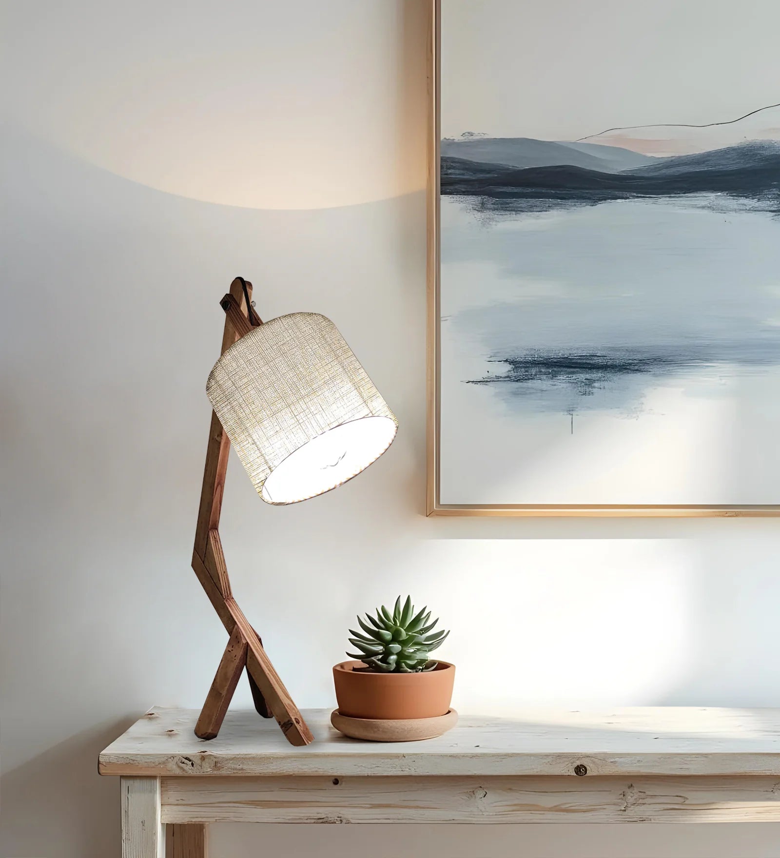 Emphasis Wooden Table Lamp with Brown Base and Yellow Fabric Lampshade - ArtyCraftz.com