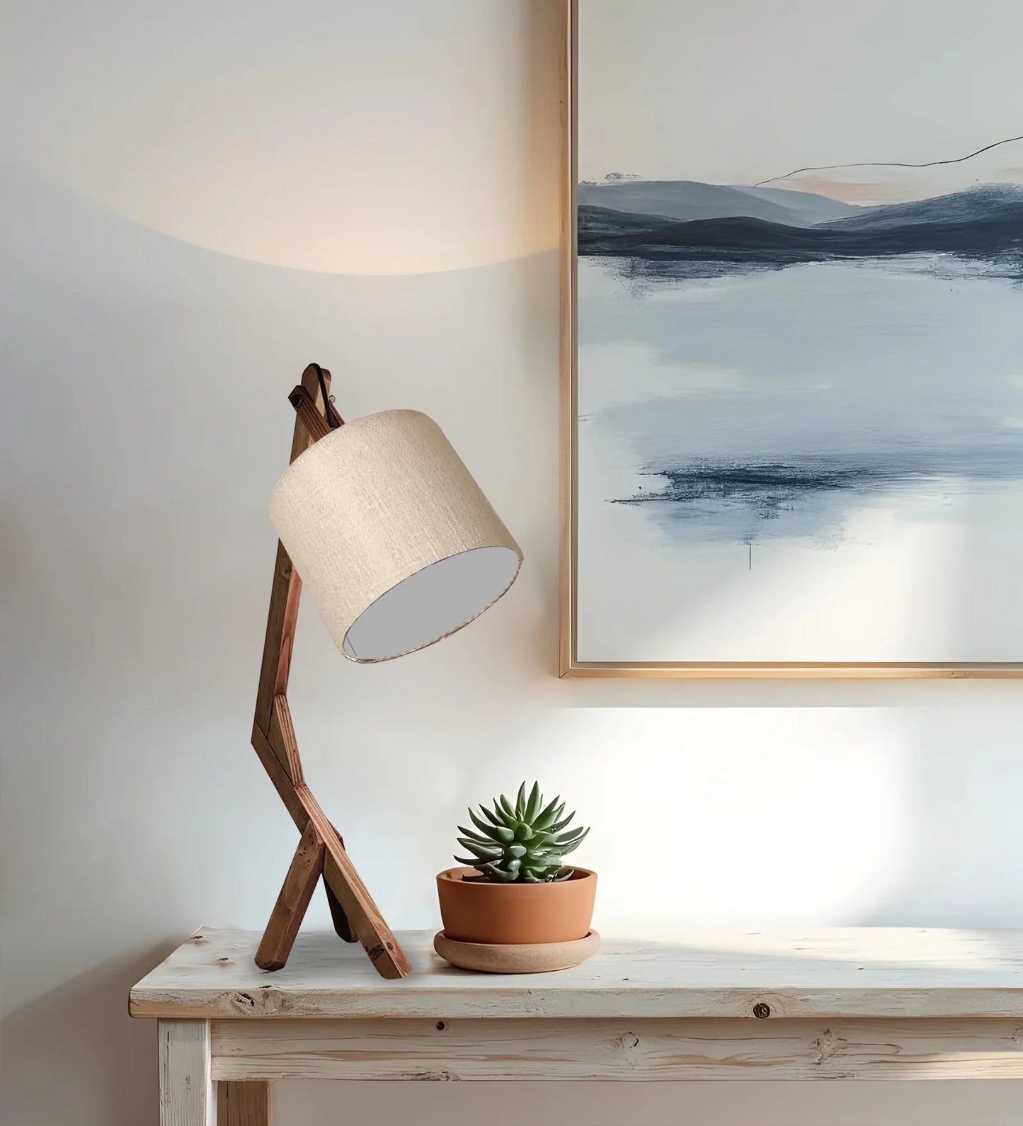 Emphasis Wooden Table Lamp with Brown Base and Yellow Fabric Lampshade - ArtyCraftz.com