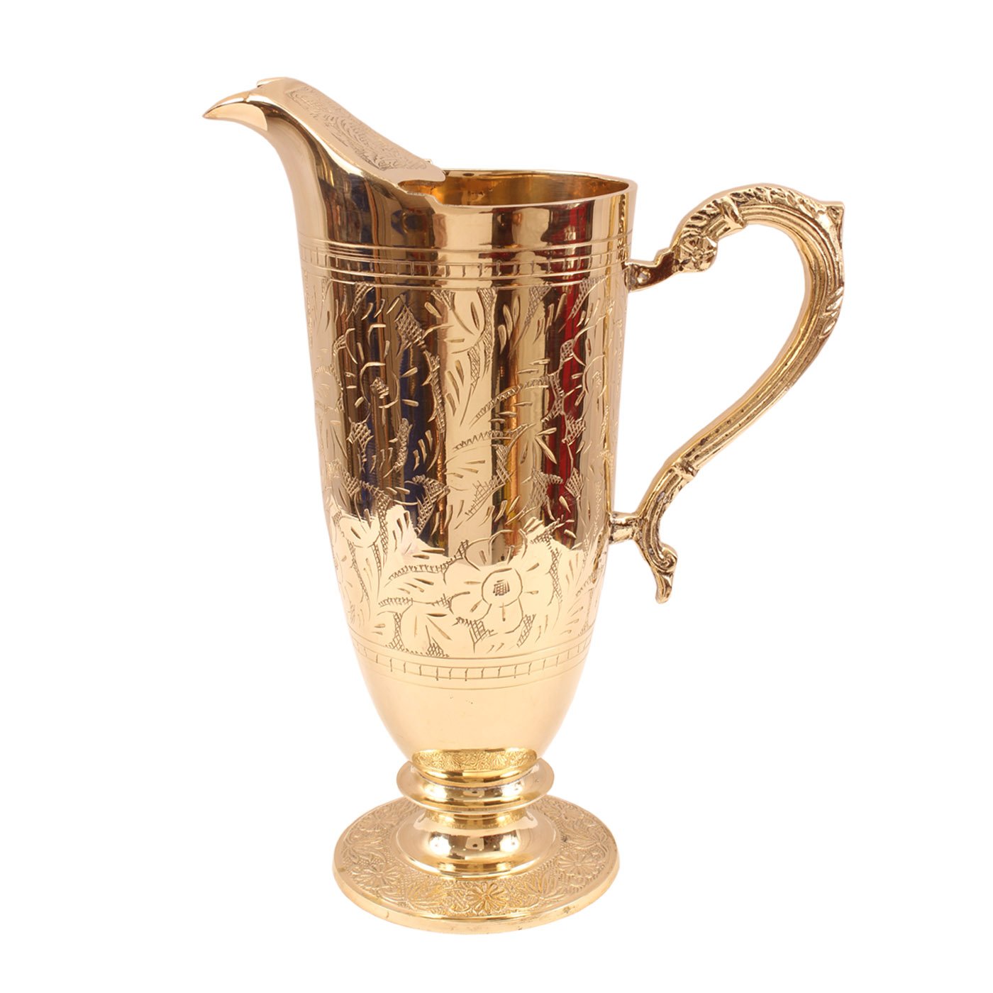 Engraved Brass Water Jug with Footed Base-ArtyCraftz.com