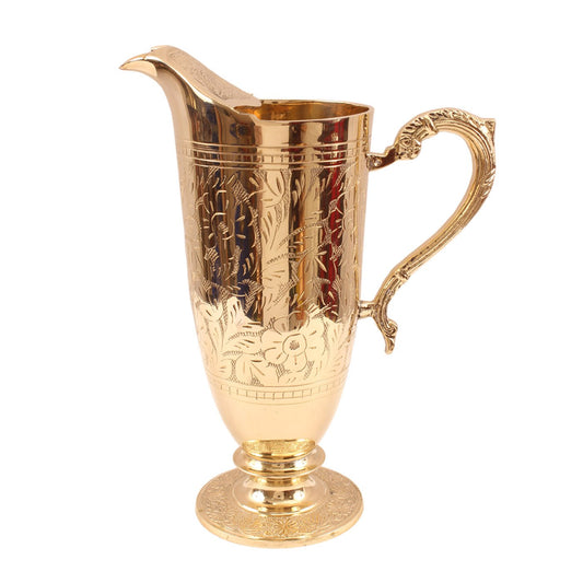 Engraved Brass Water Jug with Footed Base-ArtyCraftz.com