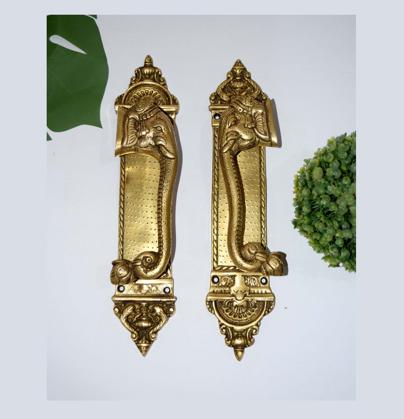 Engraved Elephant Brass Door Handle-ArtyCraftz.com